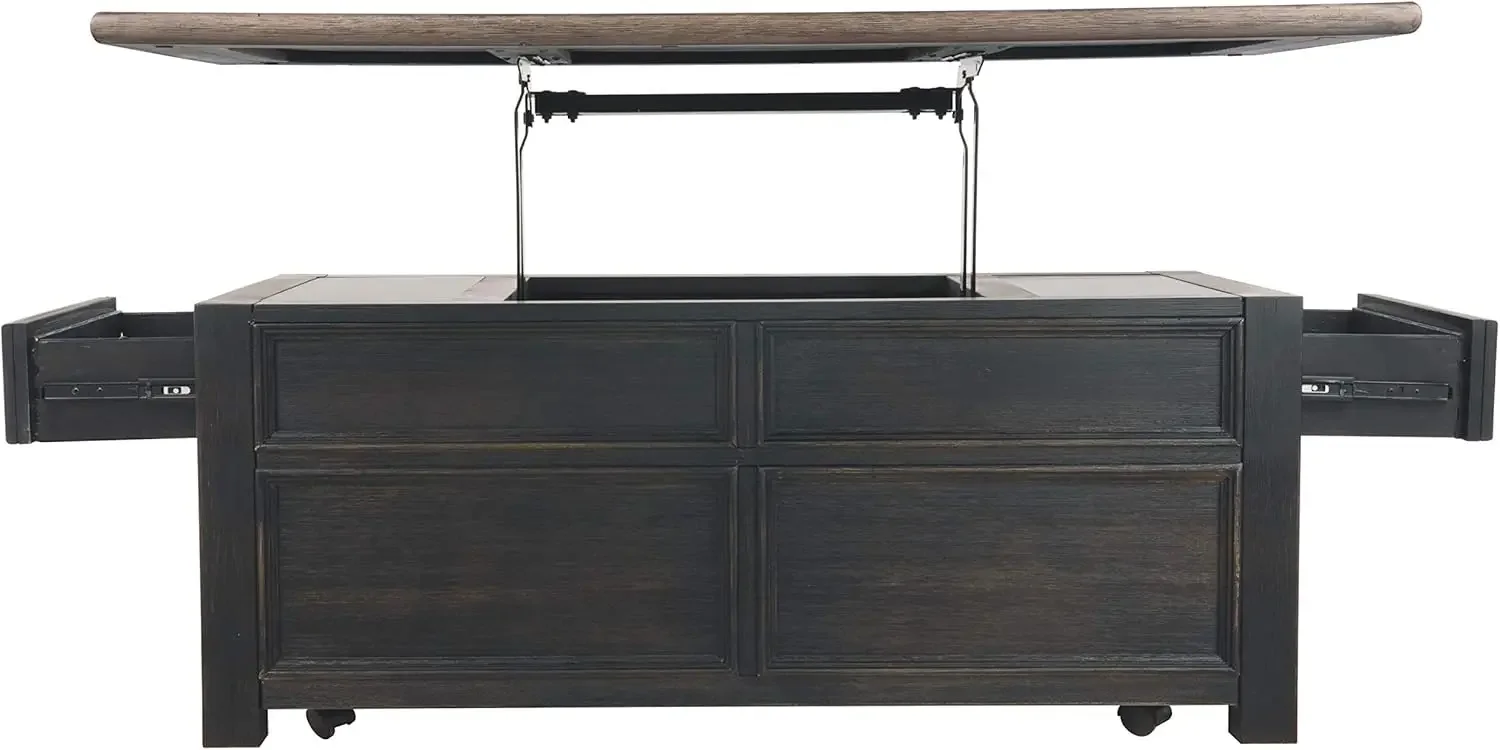 Tyler Creek Rustic Farmhouse Lift Top Coffee Table with Drawers, Brown & Black