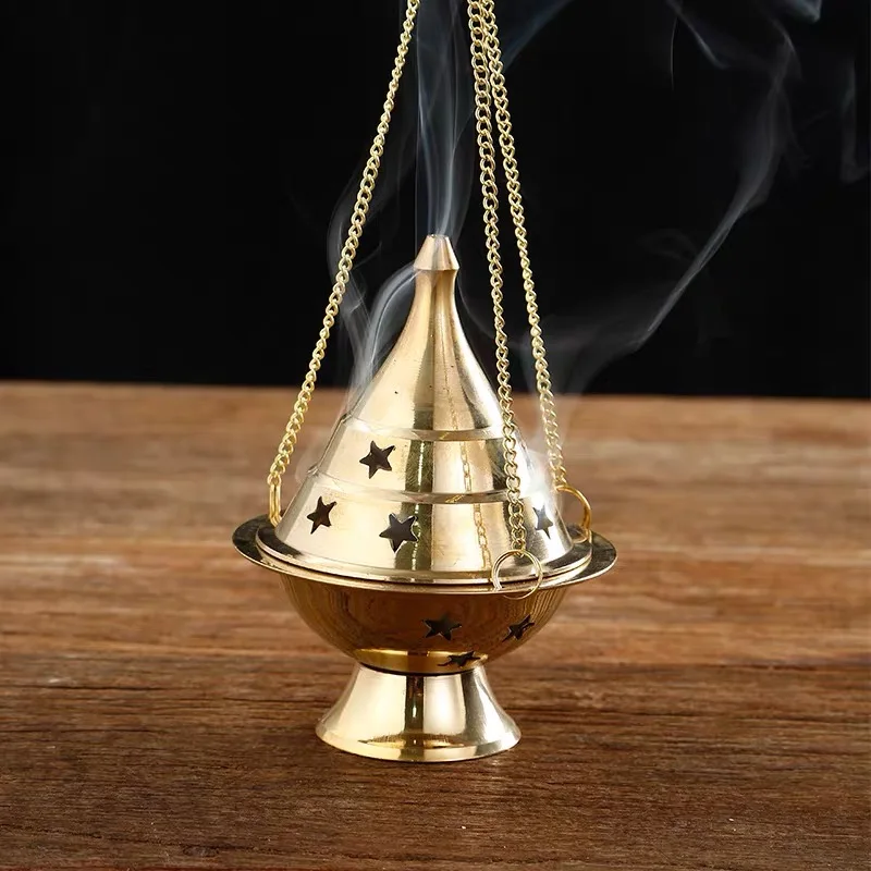 

New plant pattern hanging pure copper incense burner Tower incense incense burner Resin incense Moon burner Altar decoration