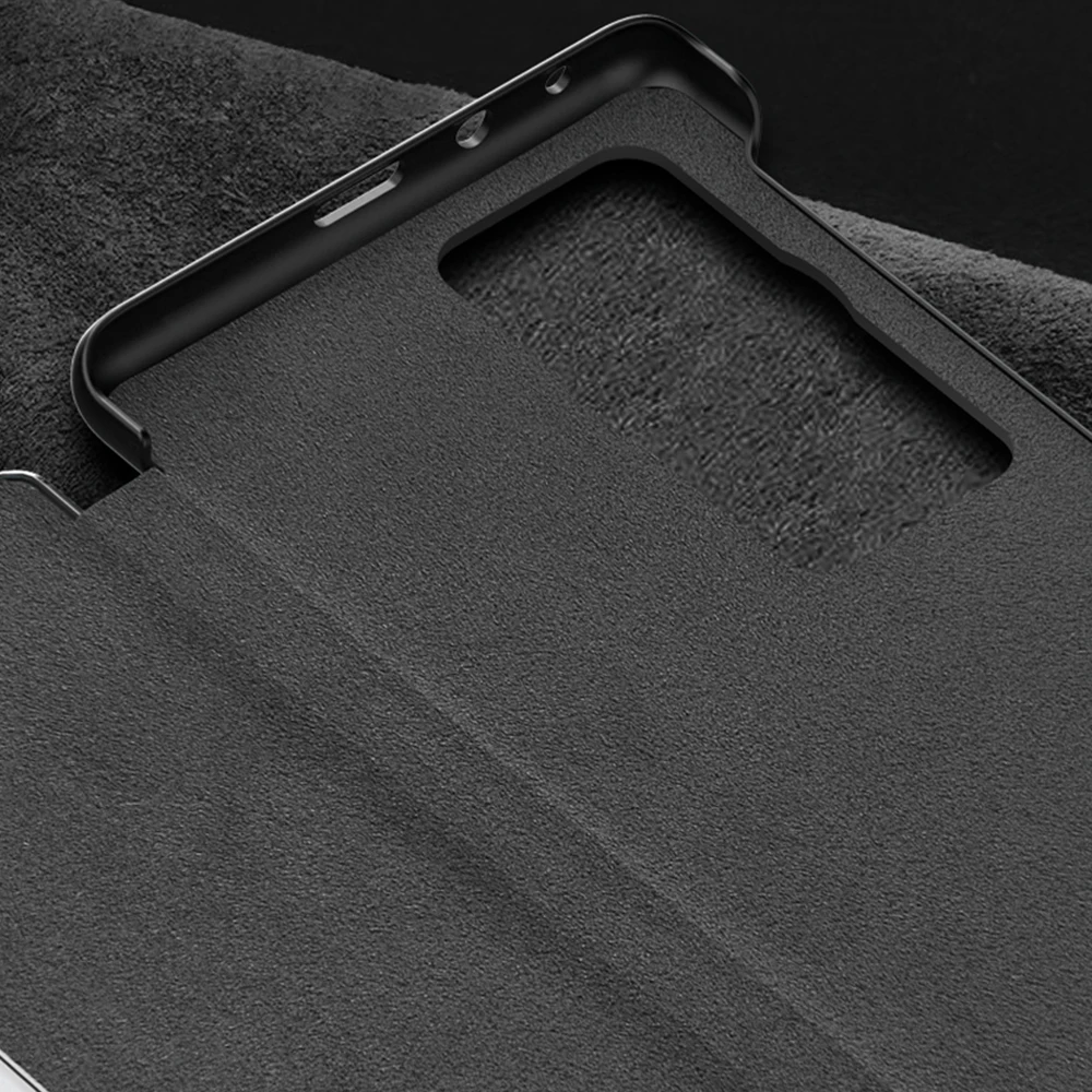 Genuine Leather Flip Cover For Huawei P60 Pro Case Luxury Original Smart Touch View Wake Sleep Up Protection