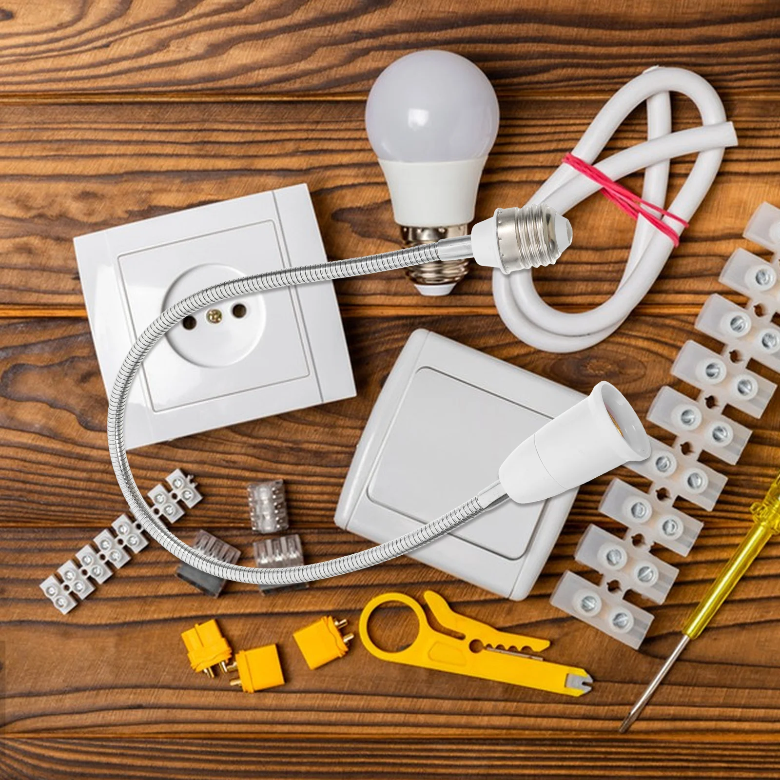 

E27 Light Socket Extender Universal Lamp Holder Flexible Extension Arm Adjustable 360 Degree Rotation for Indoor Outdoor