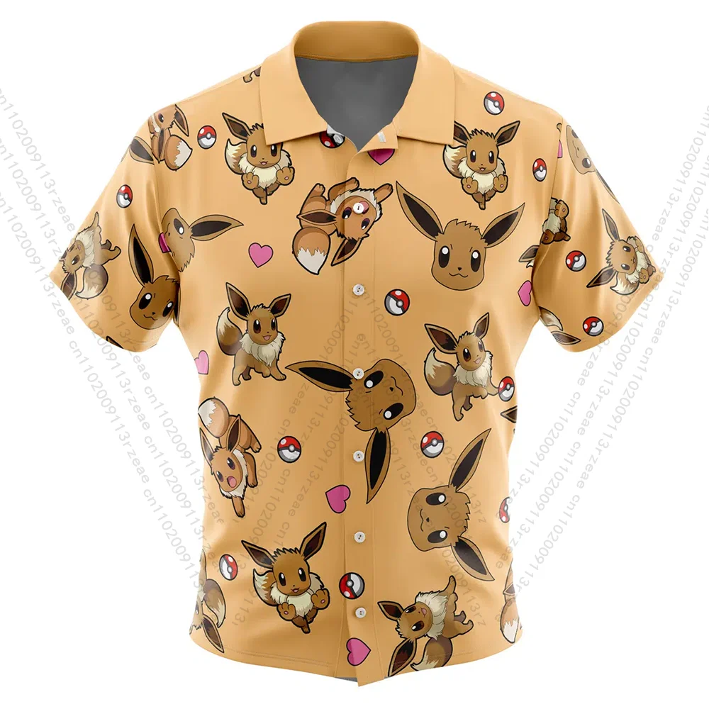 L'ultimo Anime Eeveelution Pokemon Hawaii Camicia da uomo Y2K Cosplay Harajuku Stampa Kid Hip Hop Moda Casual Camicia traspirante