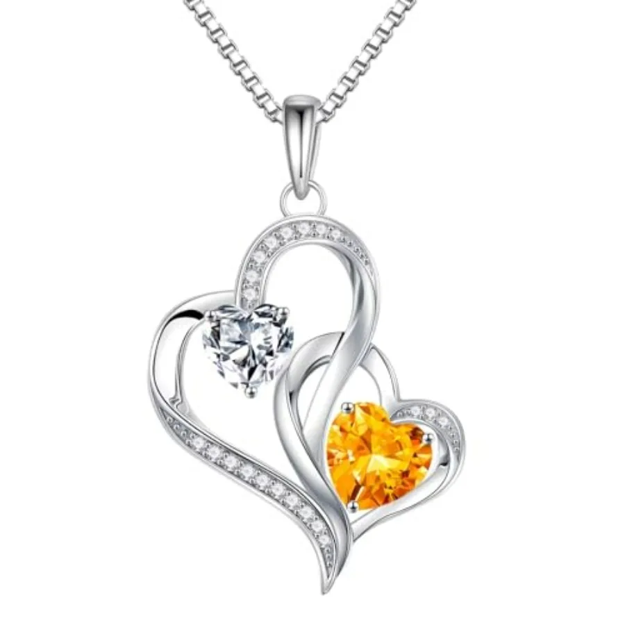 

Iefil Mothers Day Gifts for Wife Mom - 925 Sterling Silver Double Birthstone Heart Necklace Birthday Mothers Day Gifts for Mom