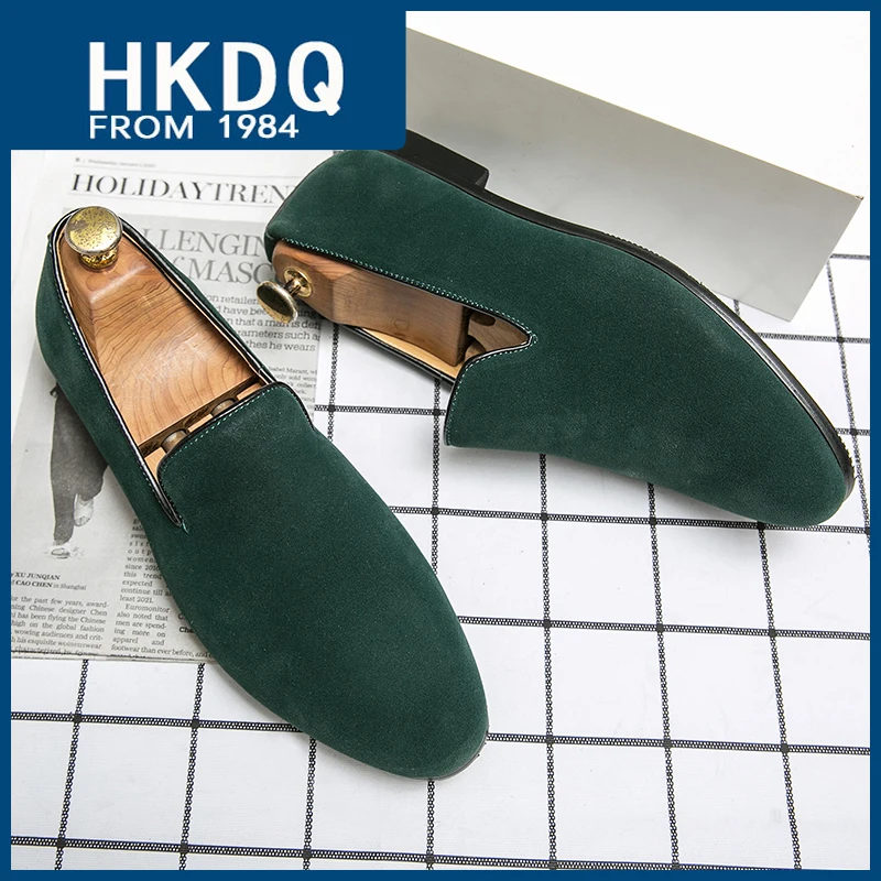 

HKDQ Green Men's Suede Loafers Fashion Soft Comfortable Breathable Moccasin Shoes Men England Style Slip-on Casual Shoes For Men