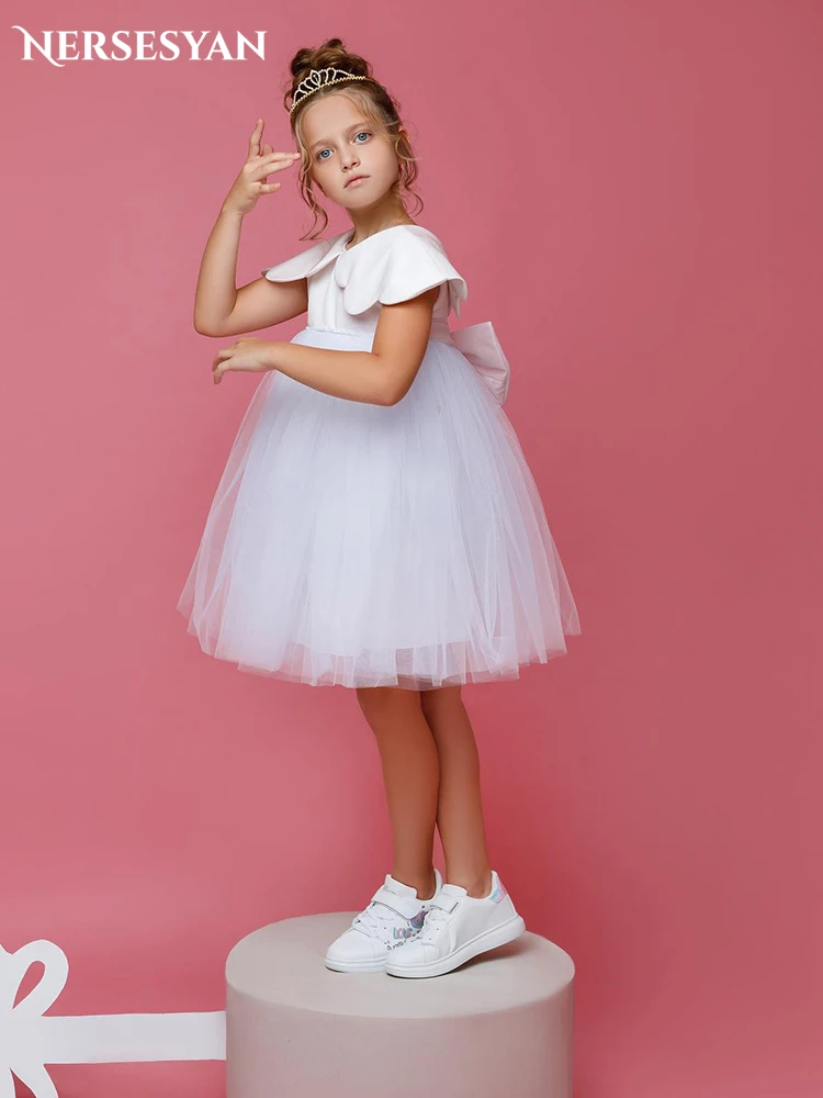 Nersesyan Elegant Angel Pure Flower Girl Dresses Satin And Tulle A-Line Sleeveless Occasional Party Gowns For Birthday Children