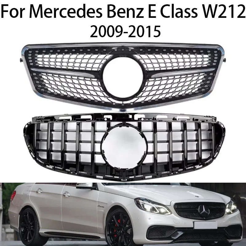 

For 2009-2015 Mercedes Benz E Class W212 Car Front Kidney Grille Hood Front Bumper Radiator Grill Black/Silver GT Style