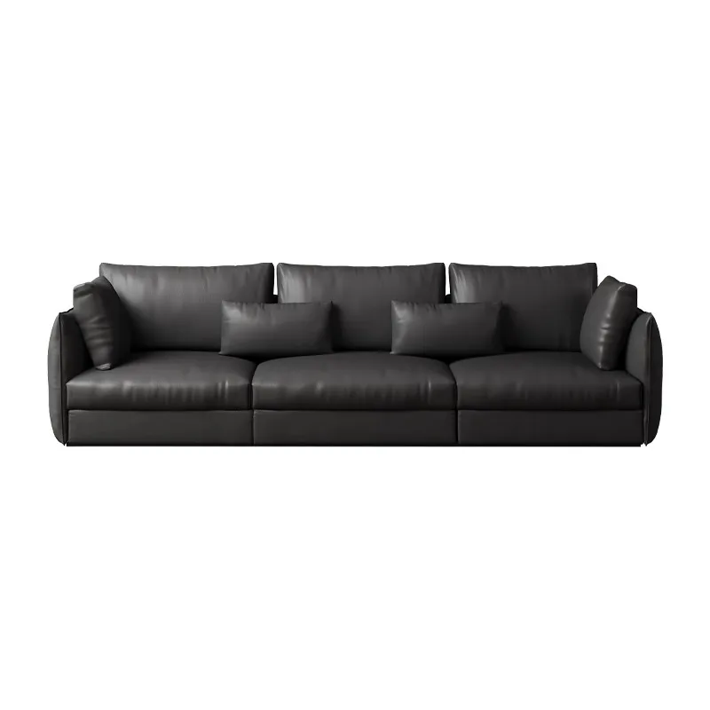 

Italian retro, leather sofa, first layer cowhide, medieval style, black living room, leather art sofa