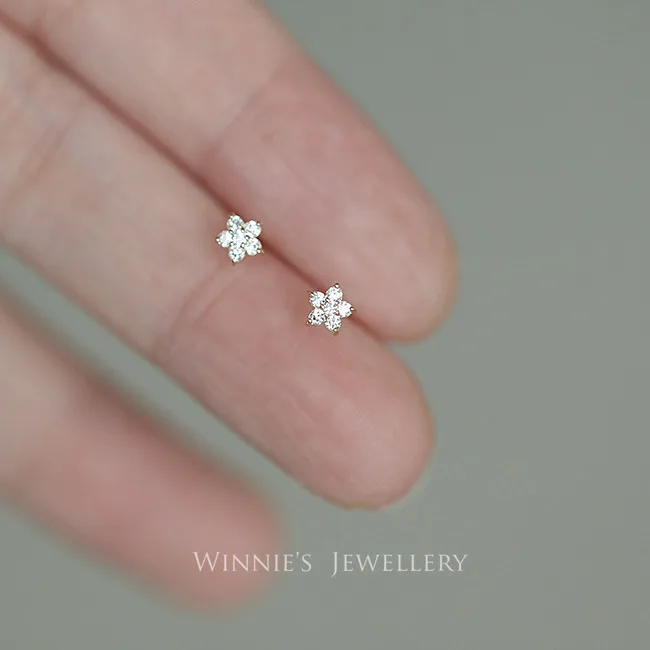 

Original 925 Sterling Silver 14K Gold Zircon Flower Stud Earrings For Woman Piercing Wedding Jewelry