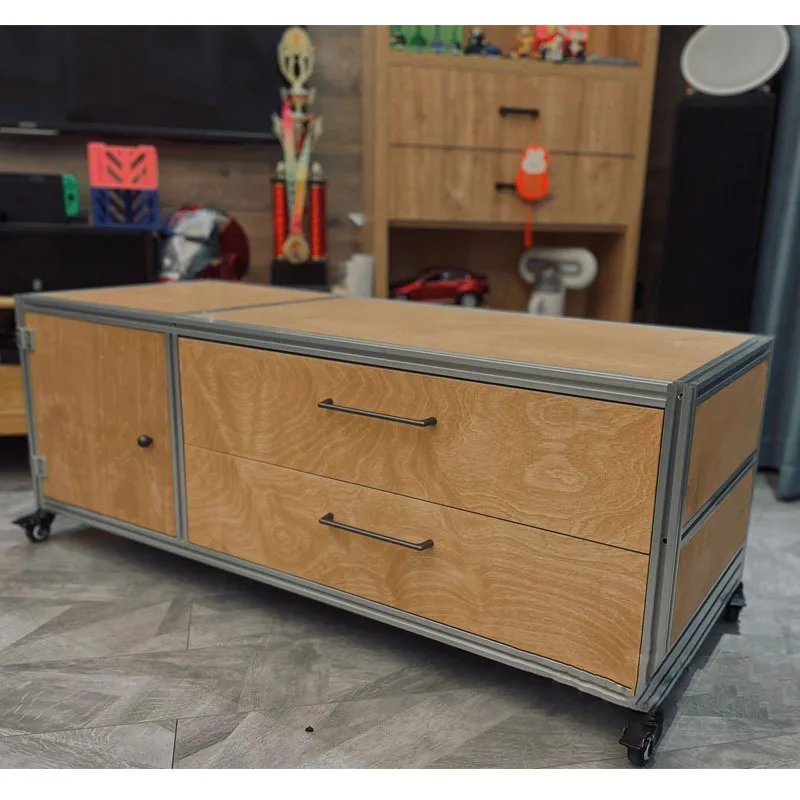 

Modern simple TV cabinet dining side cabinet living room small apartment combination cabinet Nordic birch aluminum light luxury