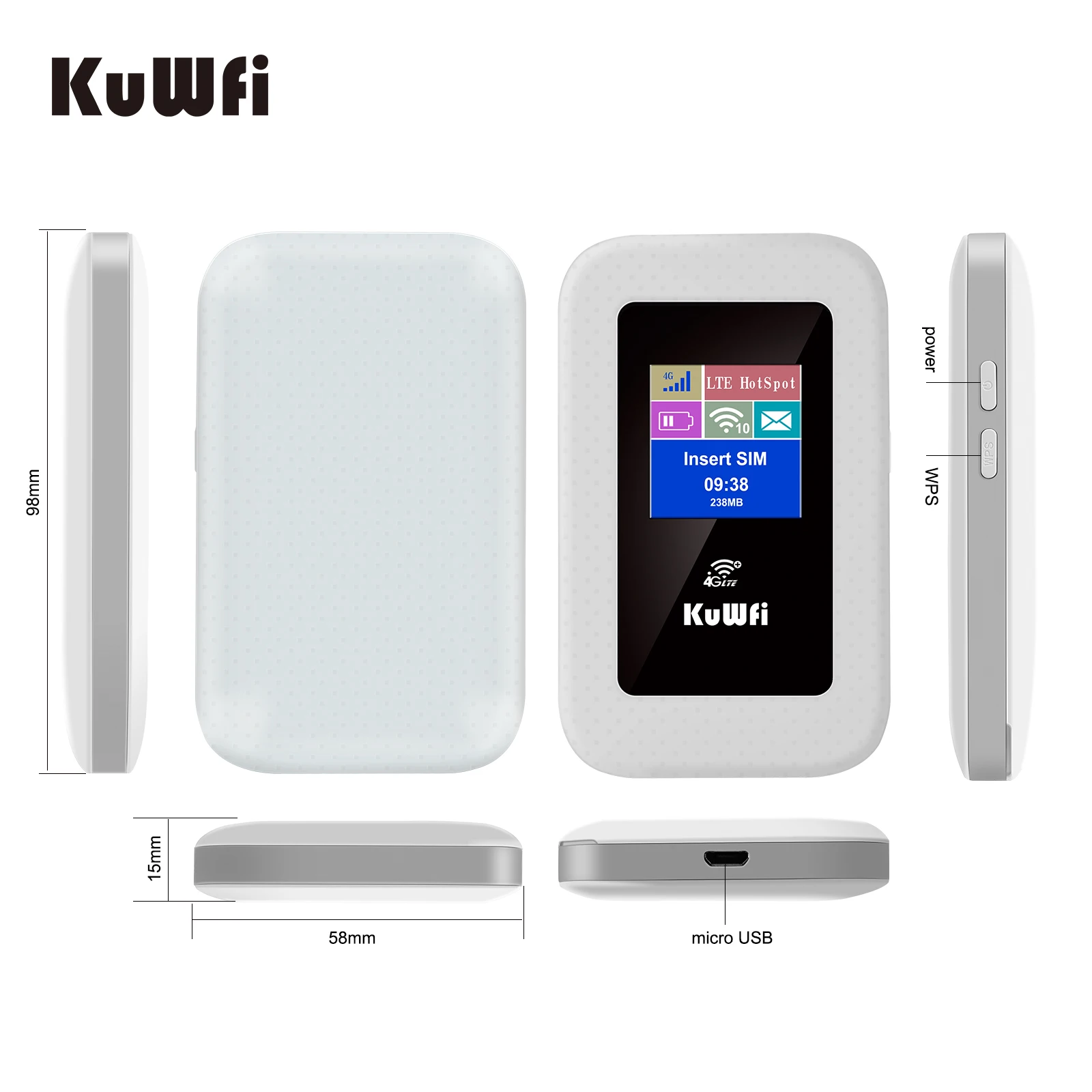 KuWfi Unlock 4G Lte Router 300Mbps Wireless Wifi Portable Mini Outdoor Hotspot Pocket with Sim Card USB Charge 2100mah Battery