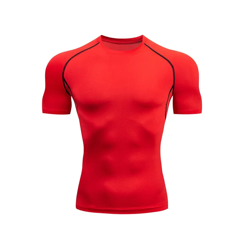 Ropa de compresión para hombre, camisetas ajustadas de manga corta para gimnasio, correr, entrenamiento muscular, deportes de primera capa