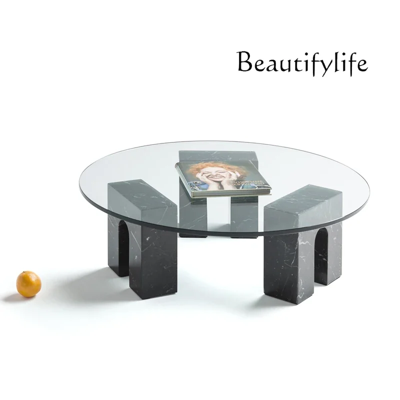 

M Nordic Natural Marble Coffee Table Model Room Modern Simple Living Room Glass Round Coffee Table Small Apartment