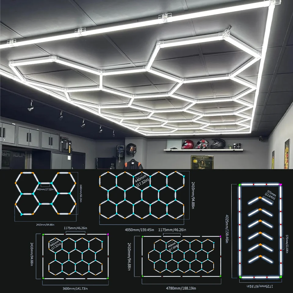 Imposta esclusa, aggiungi presso il pagamento se applicabile; Sconto extra del 1% con monete Garage Lights Lampada esagonale Tubo LED 110-240 V Barra a nido d'ape