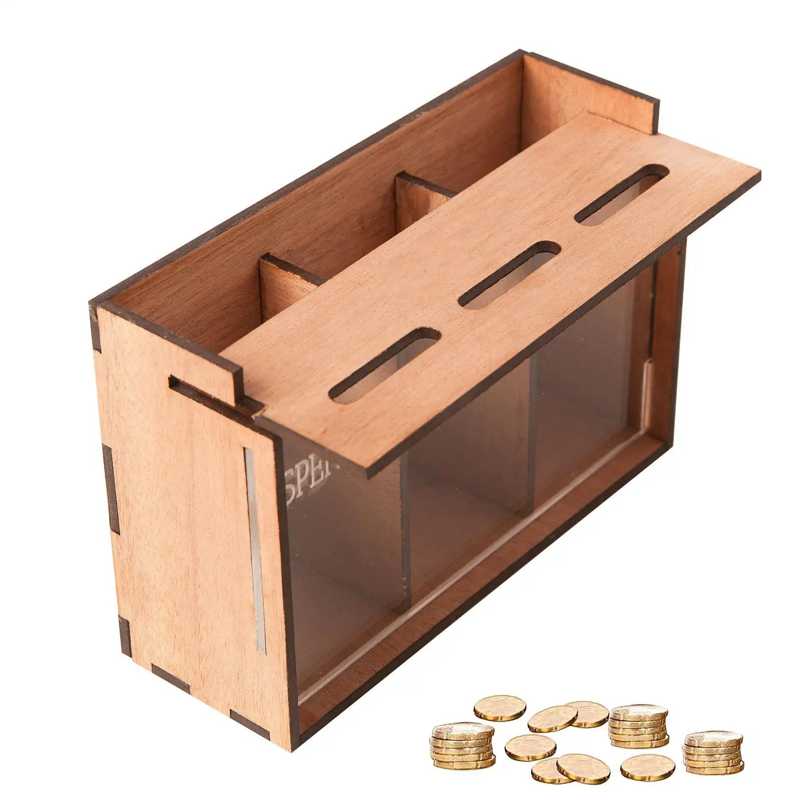 Wooden Money Saving Box Removable Coin Saving Organizer Challenge Cash Storage Case for Home Decoration Coin Banks