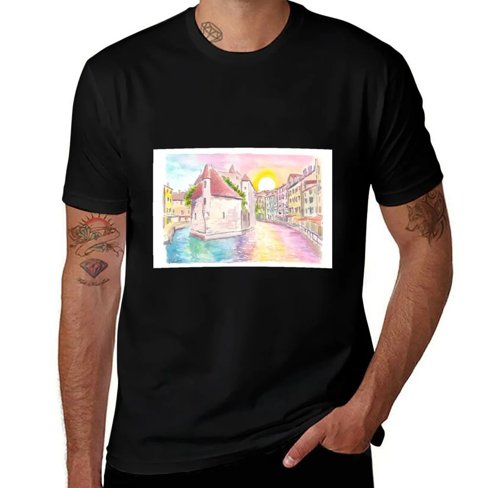 

Annecy Haute-Savoie and wonderful Palais de l'Isle T-Shirt Work Outdoor Short Sleeve Tee