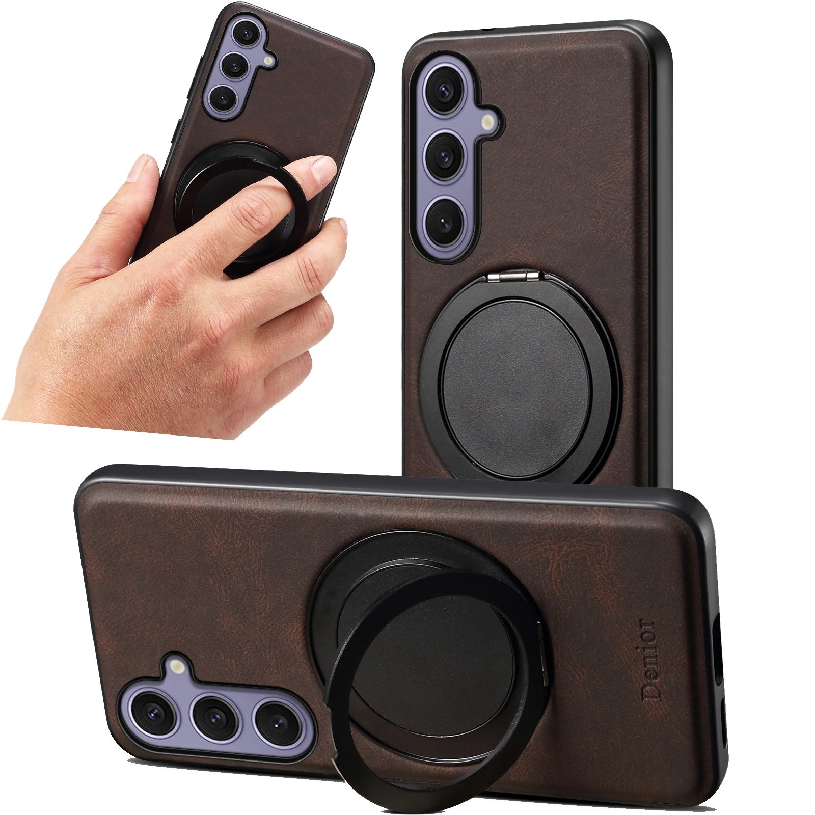 

Чехол для Samsung S25/S24/S23 Ultra/S25+, вращающаяся на 360° подставка, магнитное притяжение, роскошный кожаный деловой противоударный чехол из ТПУ