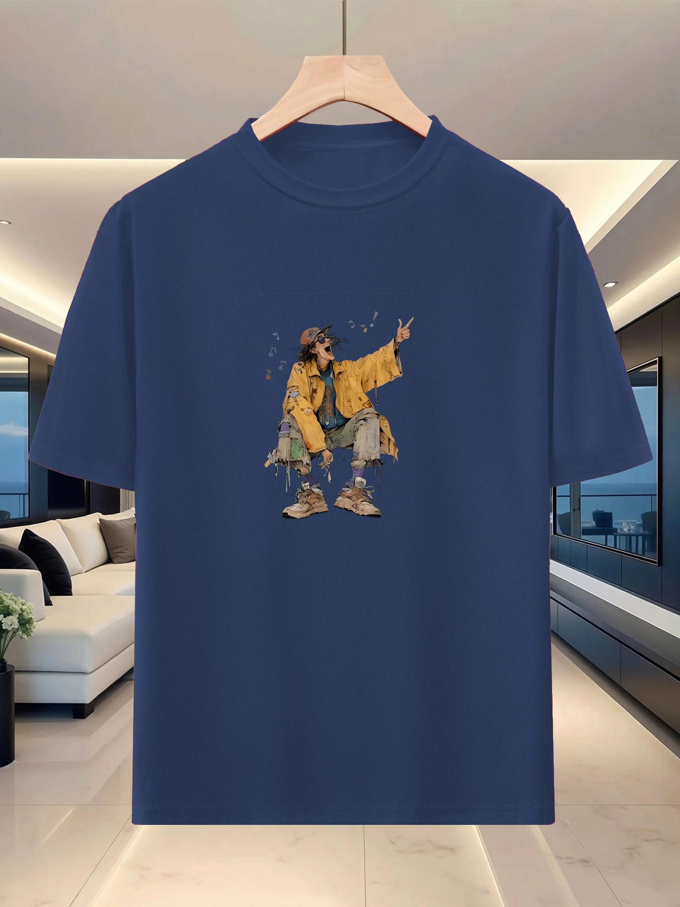 Casual artistic men's shoulder down short sleeved shirt