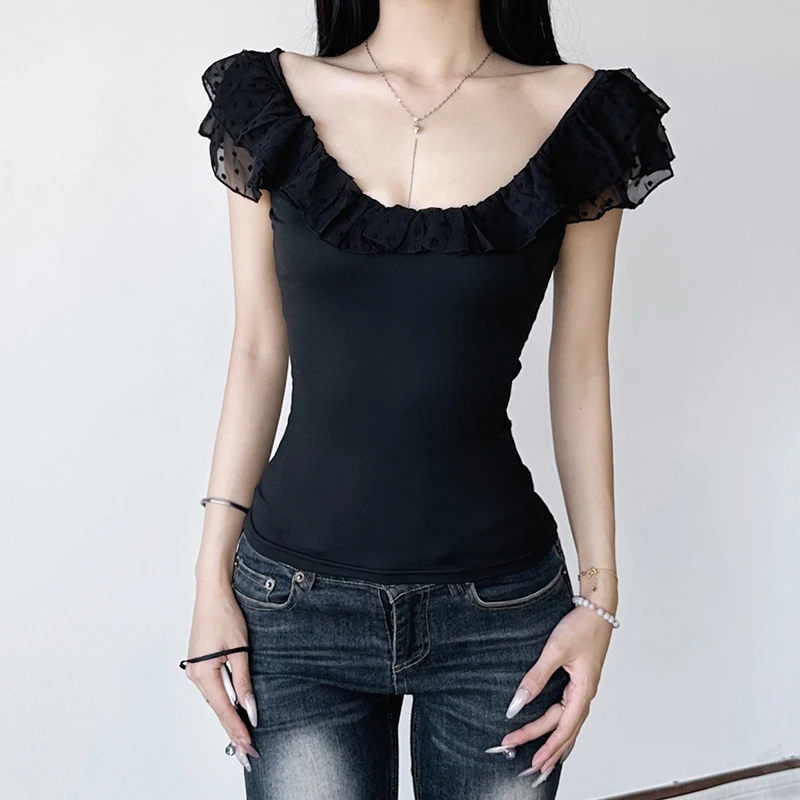 

Elegant Fashion Patchwork Lace Tank Tops Sexy Slim Basic O-Neck Backless Tops Women 2026 Summer Fashion Casual Streetwear Ladies