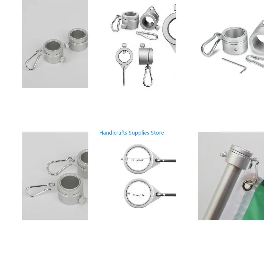 R1WA 2Pcs Aluminum Alloy Flagpole Rings with Fixed Carabiner Hook 360 Degree Rotating Anti Wrap Flag Mounting Spinning