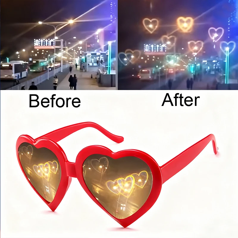 Heart Shaped Love Effects Glasses Watch The Lights Change to Heart Shape Diffraction Glasses At Night Christmas photo props