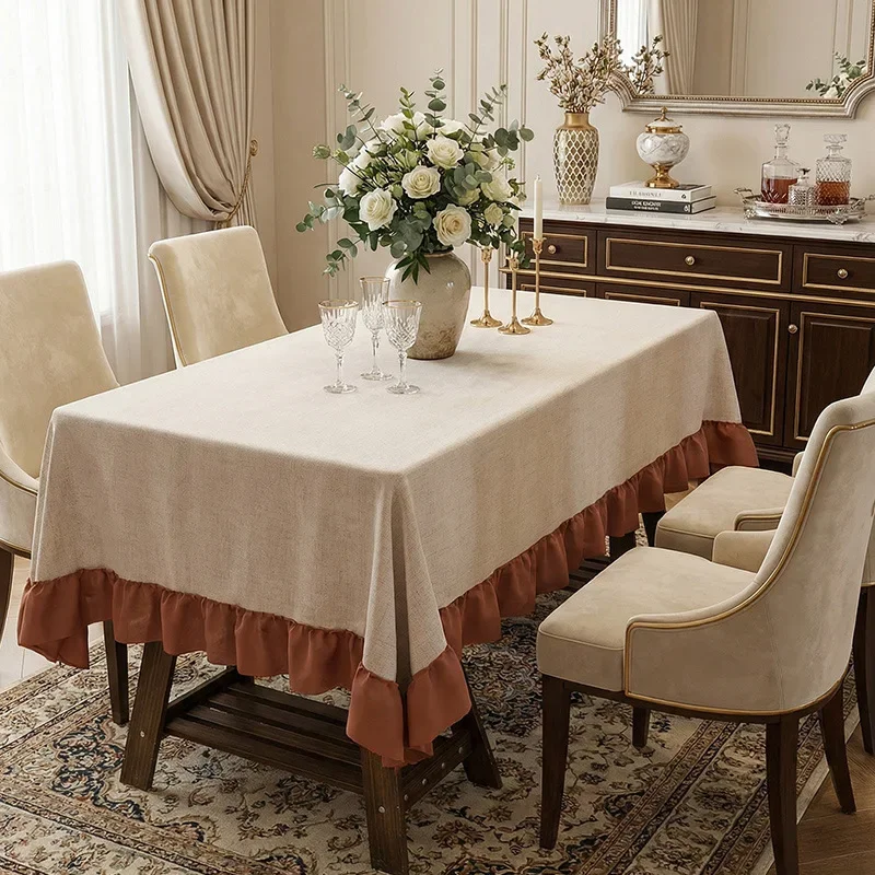 Cotton Linen Blend Tablecloth Heat Resistant Table Protection Mat Solid Color Anti-static gentle touch Decoration Table Clothes