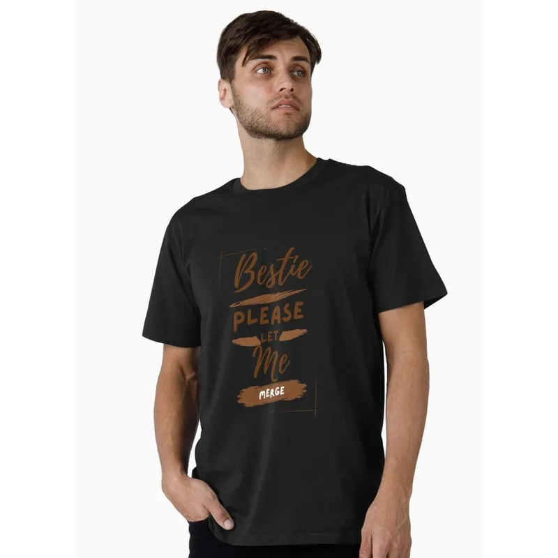 Bestie Please Let Me Merge Funny Meme Bumper Graphic T‑Shirt Casual Short Sleeve Tees Geek IT Developer Fan Gift Tops S-6XL
