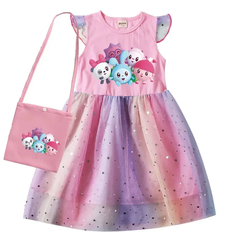 Babyriki, ropa para niños, vestidos de manga corta con bolso, vestido de fiesta de cumpleaños de arcoíris Riki para niñas pequeñas, vestidos de lentejuelas para bebés