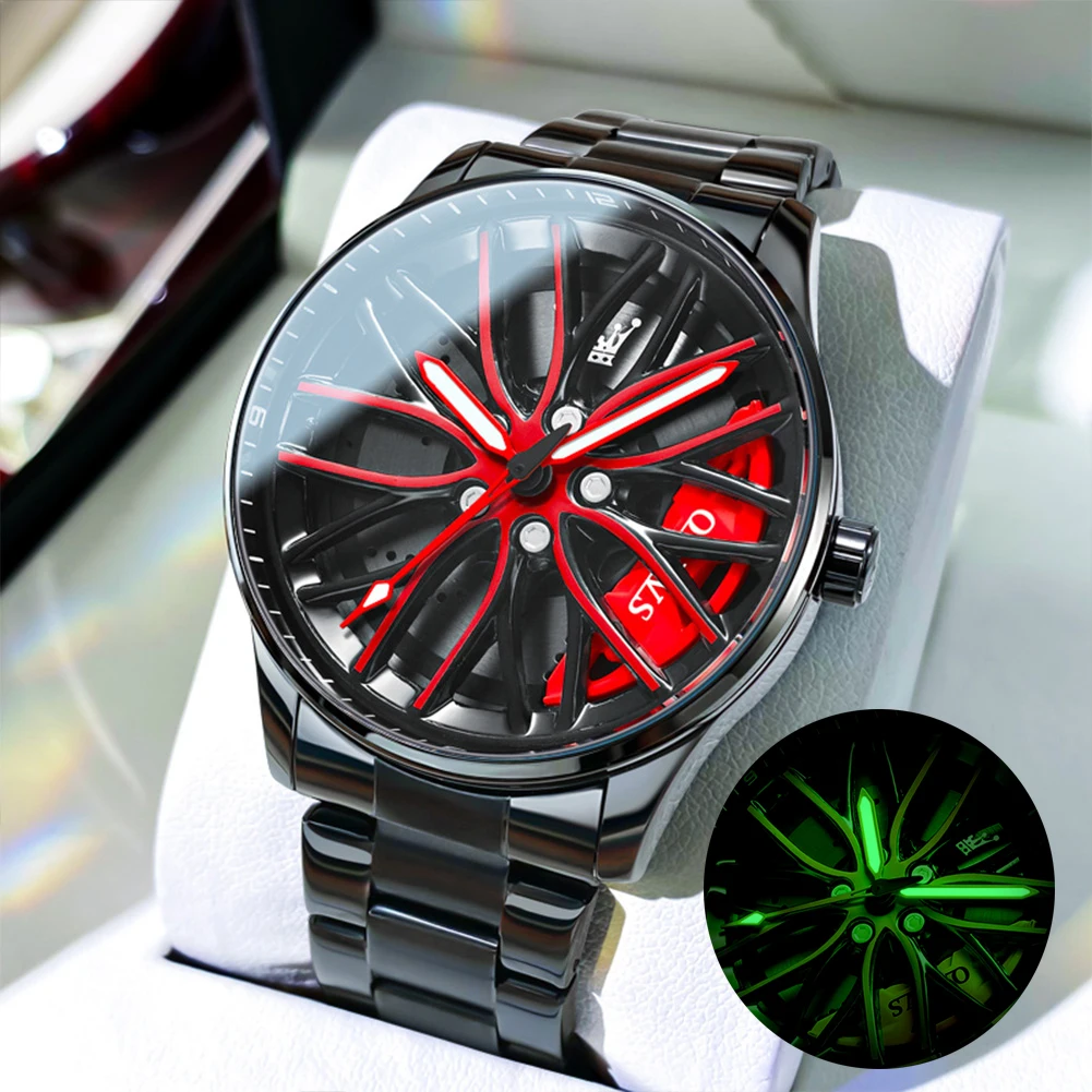 

OLEVS Luxury Original Best Selling Watch for Men Wheel Hub 360° Rotary Dial Skeleton Waterproof Luminous Sport Quartz Wristwatch