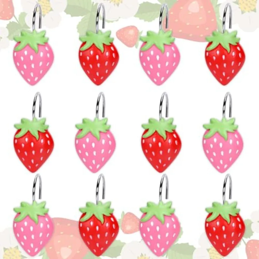 

12 шт., крючки для занавесок для душа с клубникой, летние фруктовые кольца для занавесок, декоративные крючки для вешалок для штор для гостиной, спальни, ванной комнаты