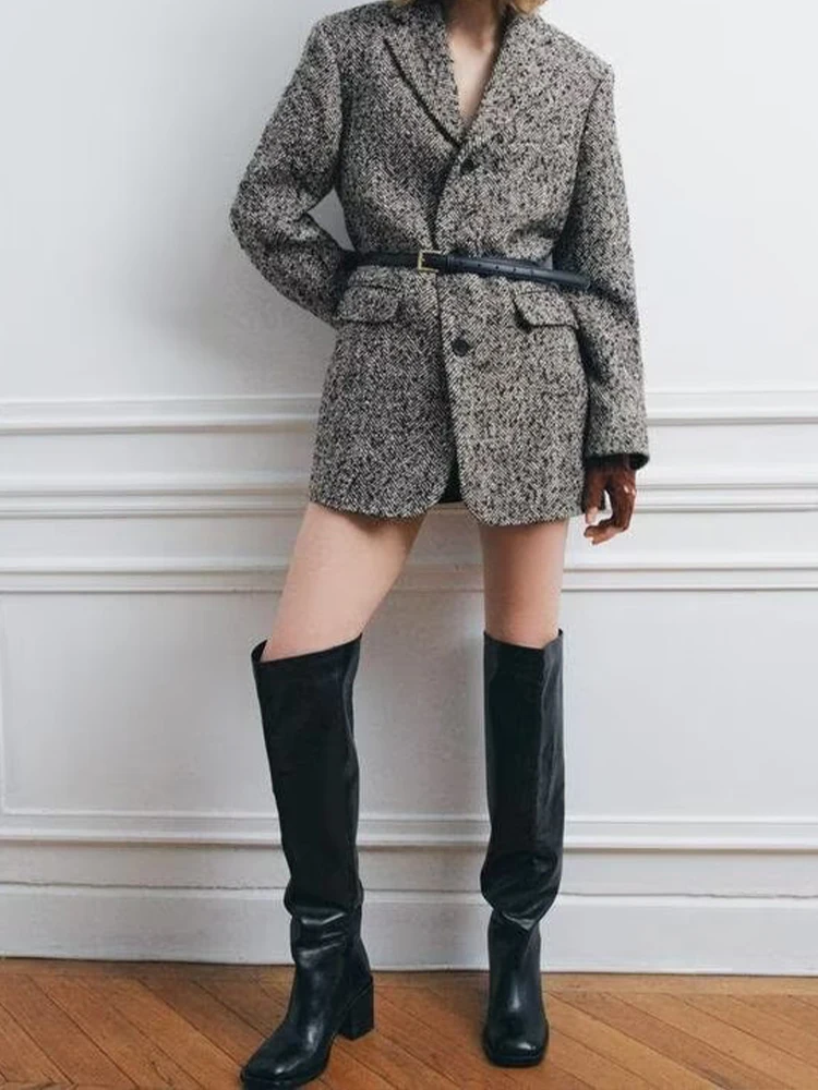 

Autumn and winter new women's clothing fashionable and versatile belt loose waist suit jacket