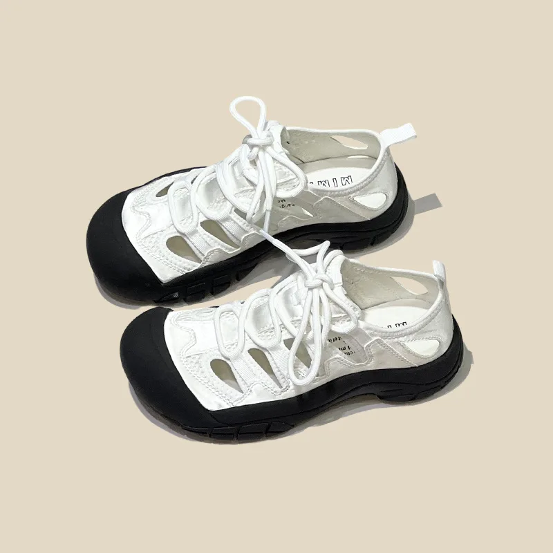 2022 Summer Women Sandals Mesh Casual Shoes White Thick-Soled Lace-Up Sandalias Open Toe Beach Shoes for Women New Zapatos Mujer