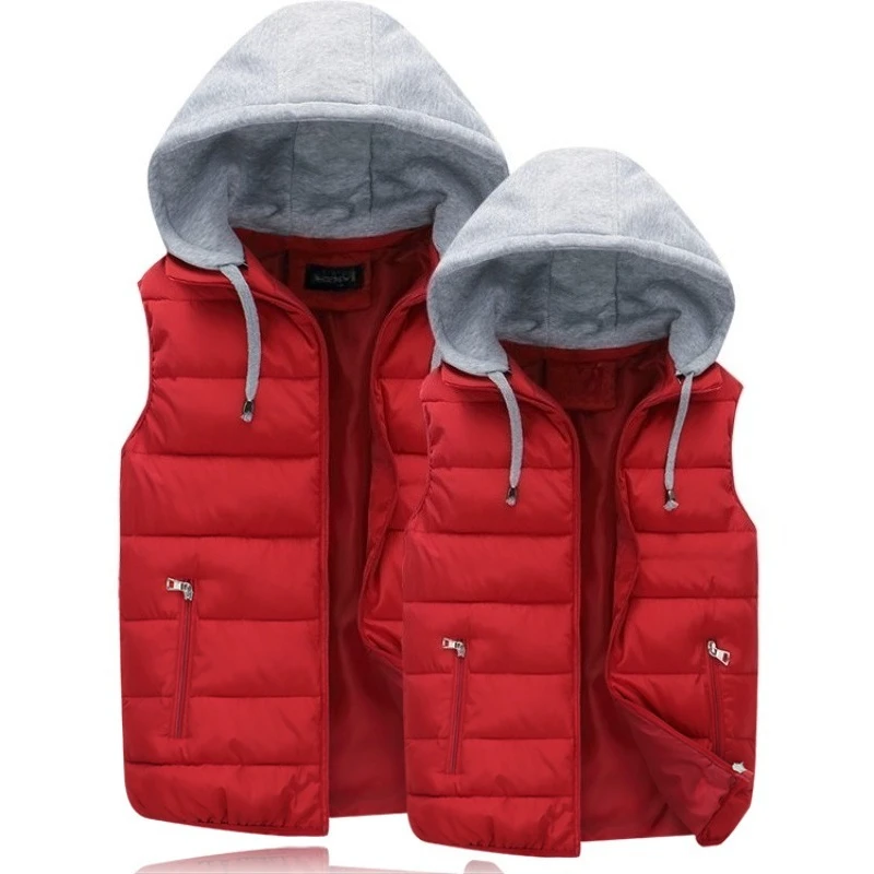 

Down Cotton Padded Jacket Hoooded Women Vest Autumn Winter Sleeveless Waistcoat Hoodies Coat Casual Puffer Female Tops Outwear