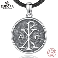 Eudora 925 Sterling Silver Chi Rho Amulet Necklace Vintage Chi Rho Cross Pendant Personality Jewelry Party Gift for Women Man