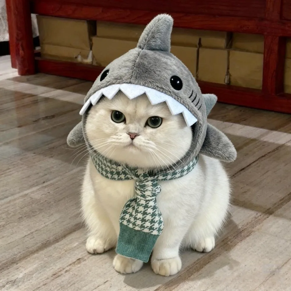 

Kitten Outfits Adjustable Cat Shark Headdress Warm Cartoon Pet Cosplay Headwear Soft Cute Cat Decorative Hat Winter Season