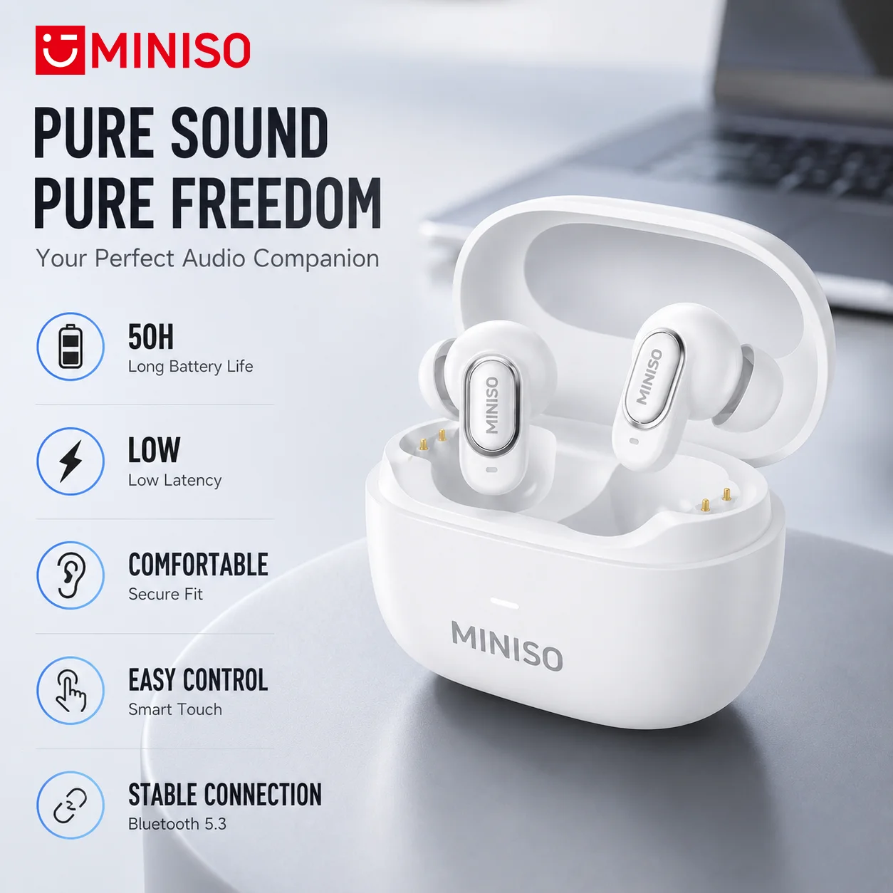 MINISO MS130 Kabellose Kopfhörer mit Geräuschunterdrückung, integrierte Dual-Mikrofone, geringe Latenz für Musik, Outdoor-Sport