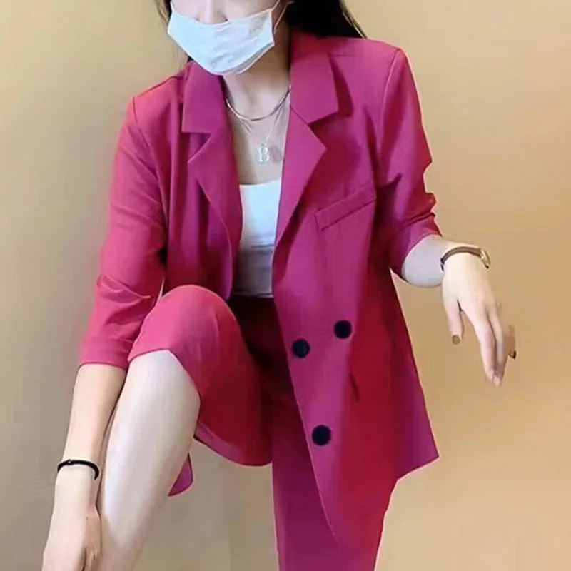 Blazer informal de Color liso con bolsillos y solapa para mujer, chaqueta holgada de gran tamaño para oficina, Otoño, 2023