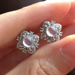 High-quality 925 silver natural Ice seed chalcedony earrings for women translucent luxury artistic flower earings fine jewelry