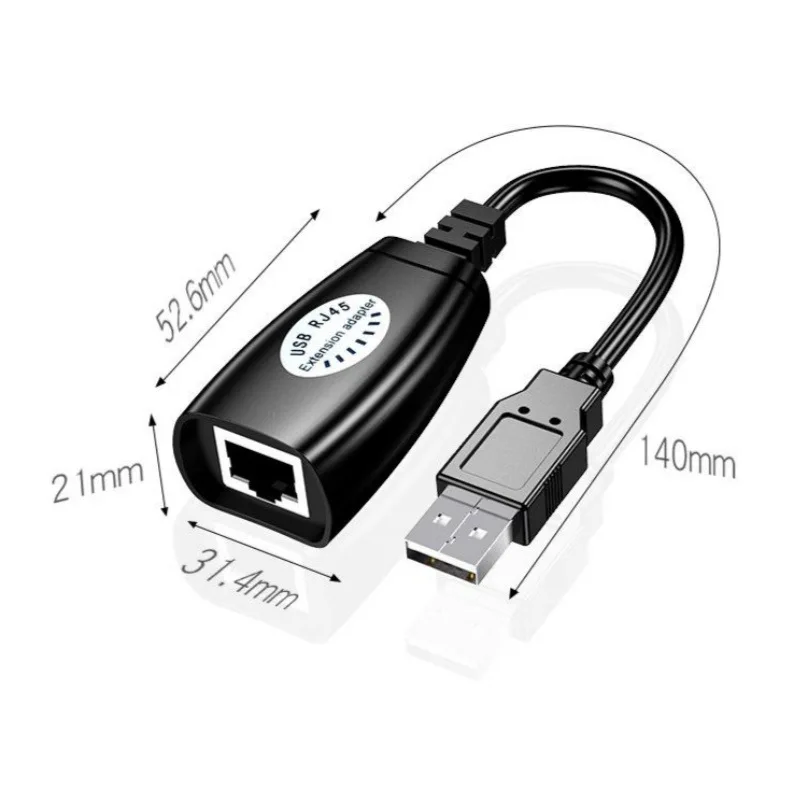 JavicTech Extension Adapter USB to RJ45 LAN Cable Extender Over Cat5 RJ45 Cat6 Patch Cord Black Networking Accessories