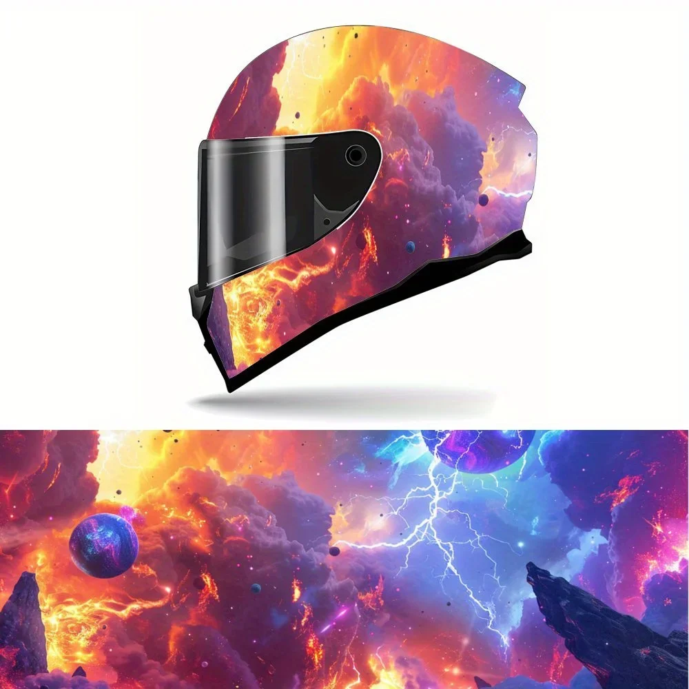 

Brilliant Cosmic Thunder Inspired Full Helmet Vinyl Wrap Sticker, Motorcycle Helmet Racing Graphic Decal, Waterproof Self-adhesi
