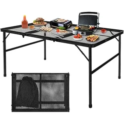 Folding Grill Table Camping Table with Mesh Desktop, Lightweight 3 FT Metal Table for Outside, Height Adjustable Portable Gril