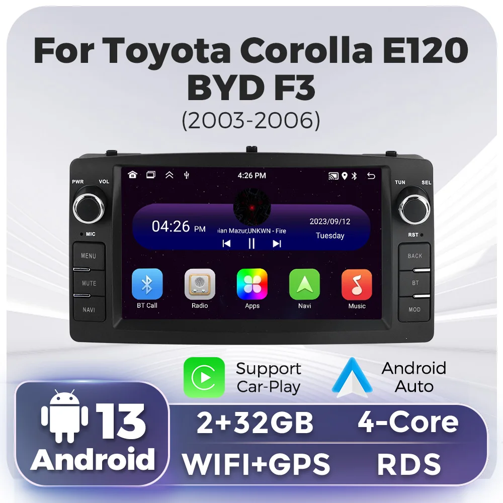 

7 inch Wireless Carplay Android Auto Car Radio for Toyota Corolla E120 2003 2004 2005 2006 BYD F3 Multimedia Video Player GPS BT