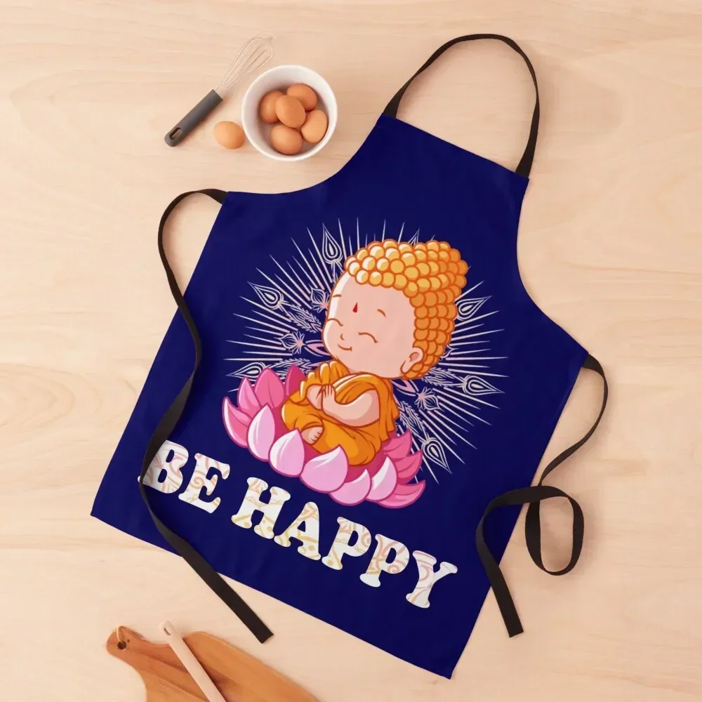 

Be Happy Little Buddha Apron Barista Novelties Kitchen And Home Ladies Kitchen Handle For Women Apron