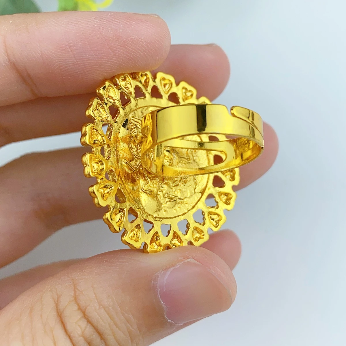 Turkish Coin 24k Gold Plated Ring For Women Dubai Indian Arab Trendy Daily Finger Jewelry Wedding Party Banquet Gifts