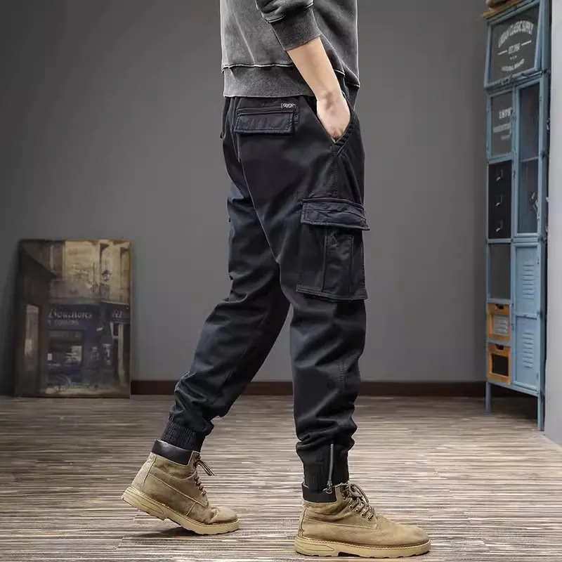 Pantalones vaqueros de pierna ancha para Hombre, Pantalón Cargo informal con múltiples bolsillos, color verde militar, estilo Hip Hop, moda urbana