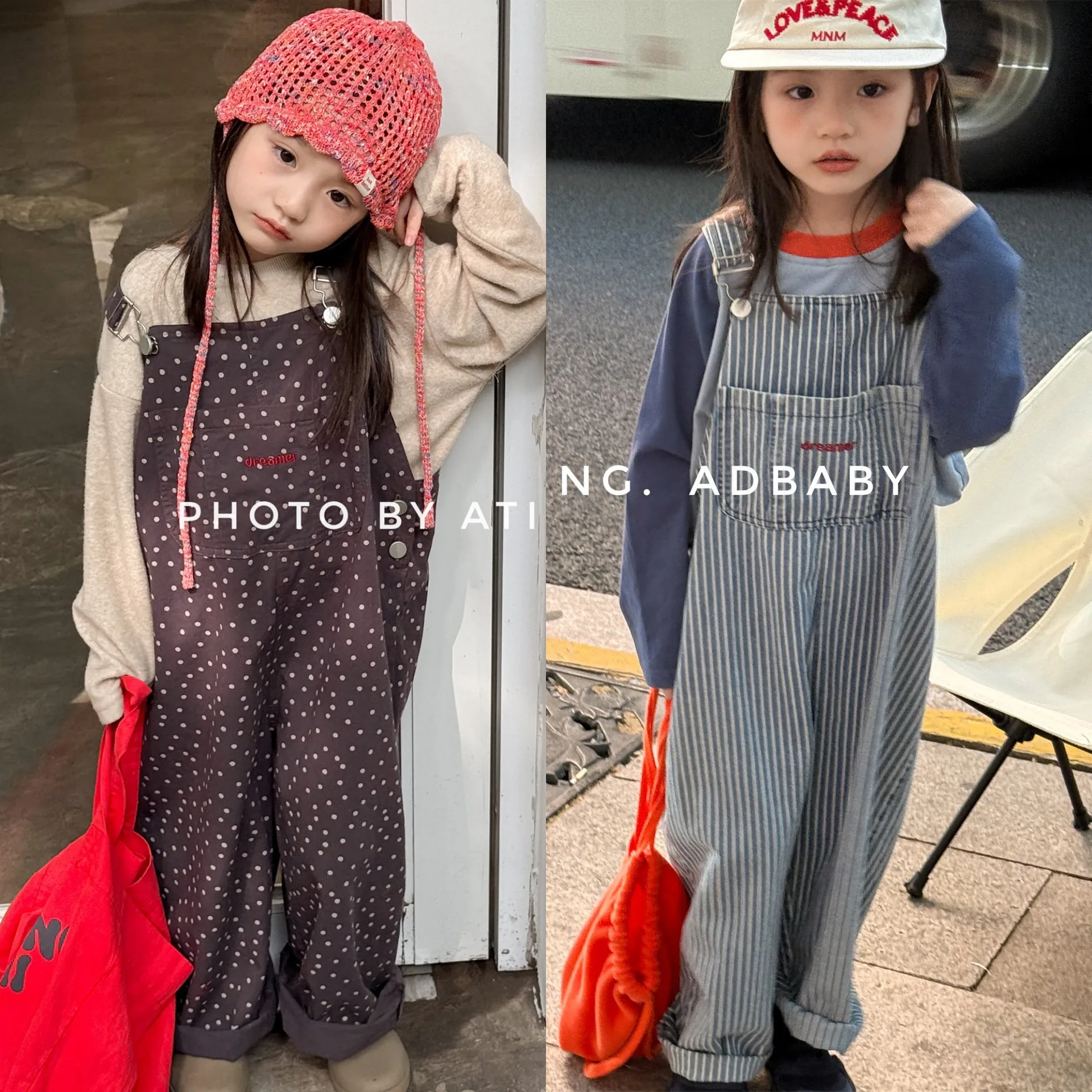 LILIGIRL 2025 Children Autumn Clothing Children Korean Striped Jumpsuit Girls Work Pants Wide Leg Pants Boys Overalls