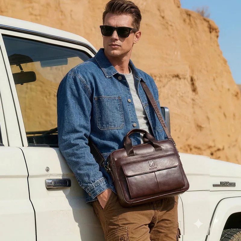 Men's Fashionable Leather Business Briefcase Computer Portable Crossbody Bag for Men