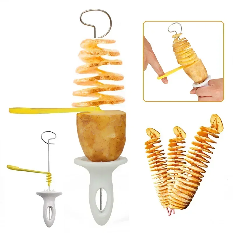 1 Set String Rotate Potato Slicer Twisted Potato Slice Cutter Spiral DIY Manual Creative Kitchen Gadgets Vegetables Spiral Knife