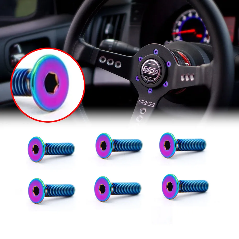 6Pcs Burnt Titanium Steering Wheel Bolts Screw w/ 1x Wrench Kit for  Nardi NRG Works Bell Boss Car Accessories Fixing Screw