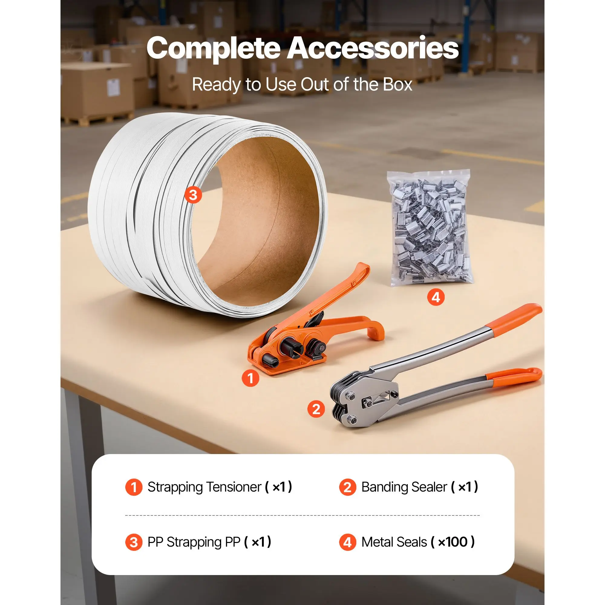Banding Strapping Kit, Heavy Duty Sealer Tool with 330 ft Length PP, 100 Metal Seals, Plastic Manual Pallet Packaging for