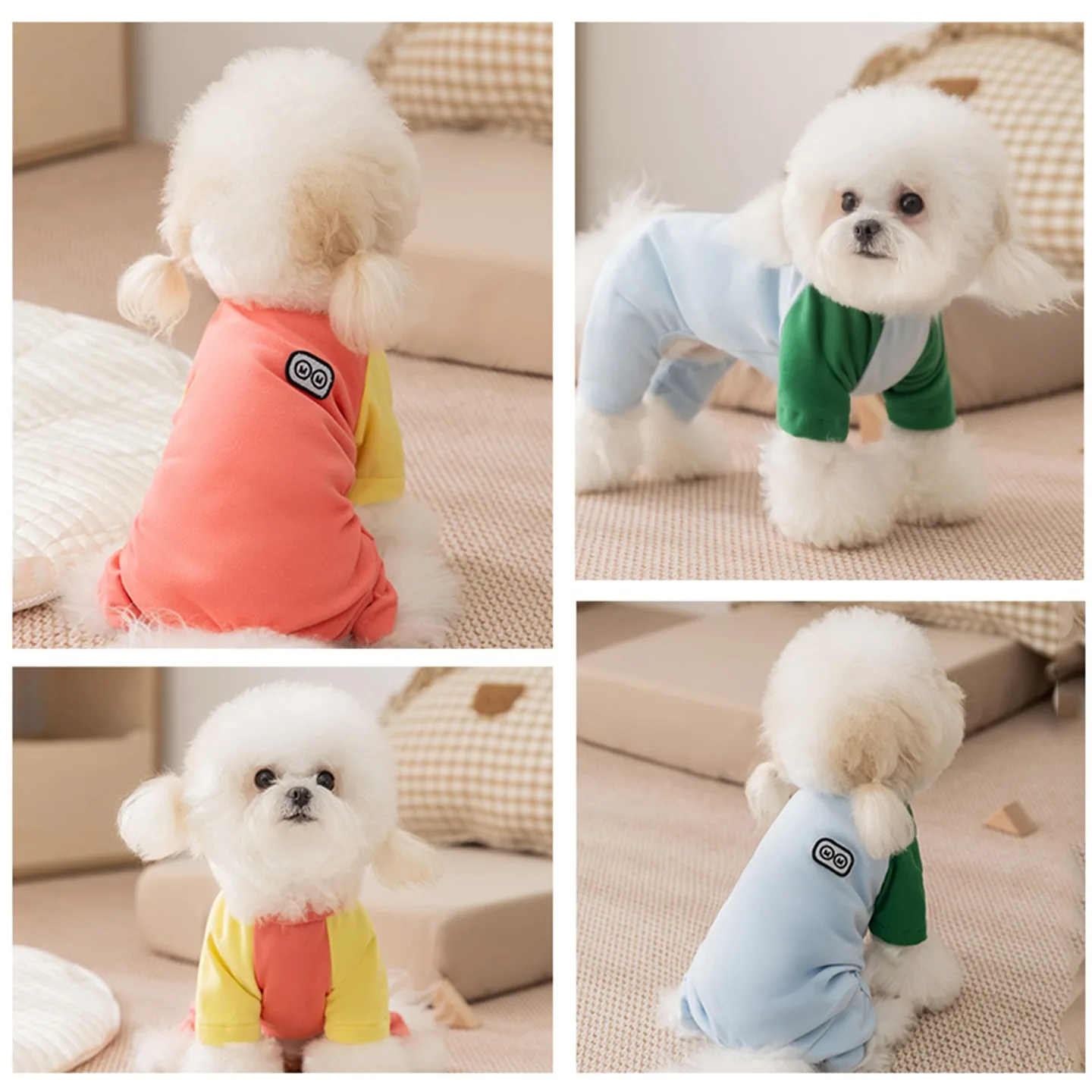 Baju Bawahan Empat Kaki Hewan Peliharaan Pakaian Hangat Musim Dingin Teddy Bichon Frise Jumpsuit Warna Solid Pakaian Anjing Lembut