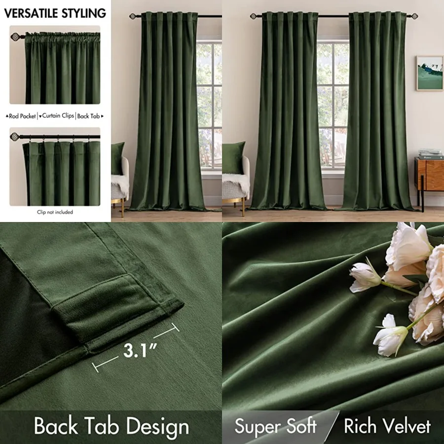 

Velvet Curtains 72 Inch Wide - Extra Wide Luxury Room Darkening Curtains for Sliding Door Bedroom Living Room Thermal Insulated